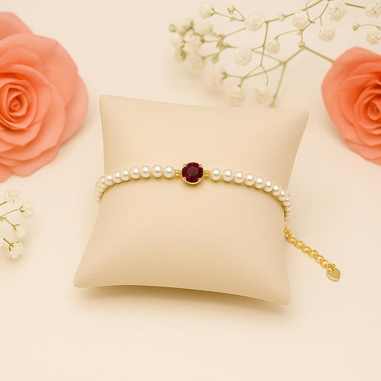 Bracelet – Pearls and red stone